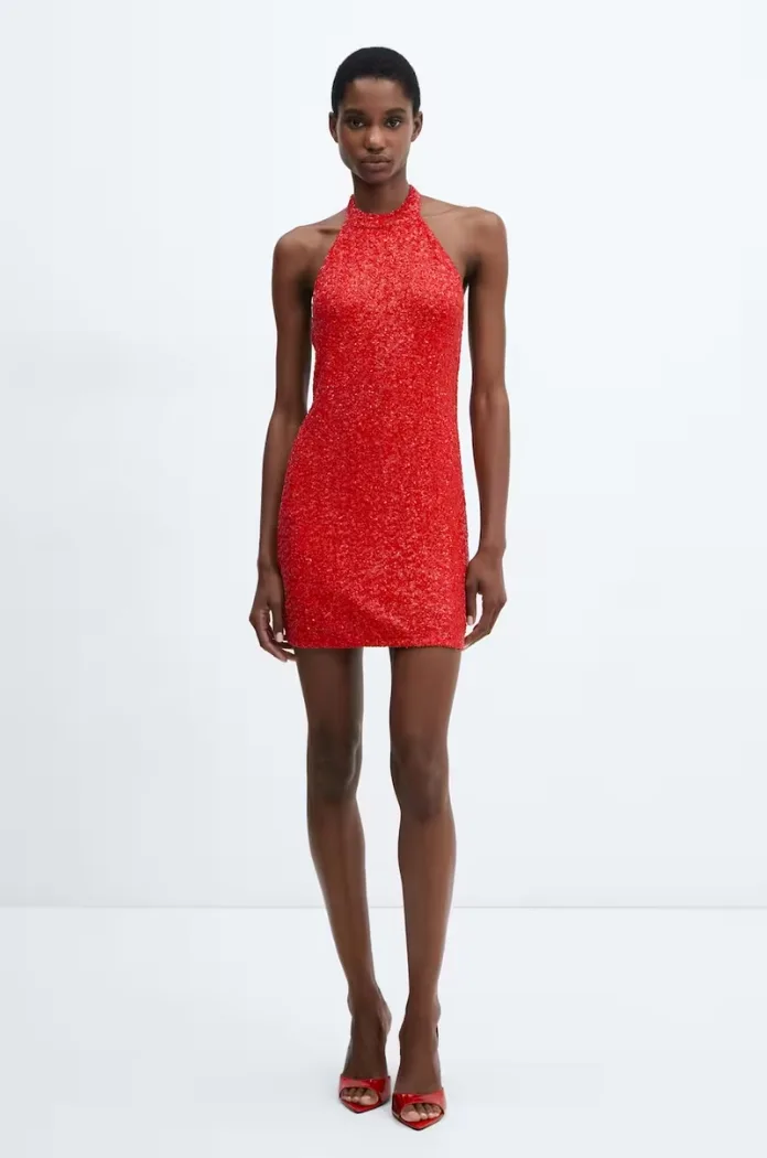 Robe En Sequin Rouge Mango