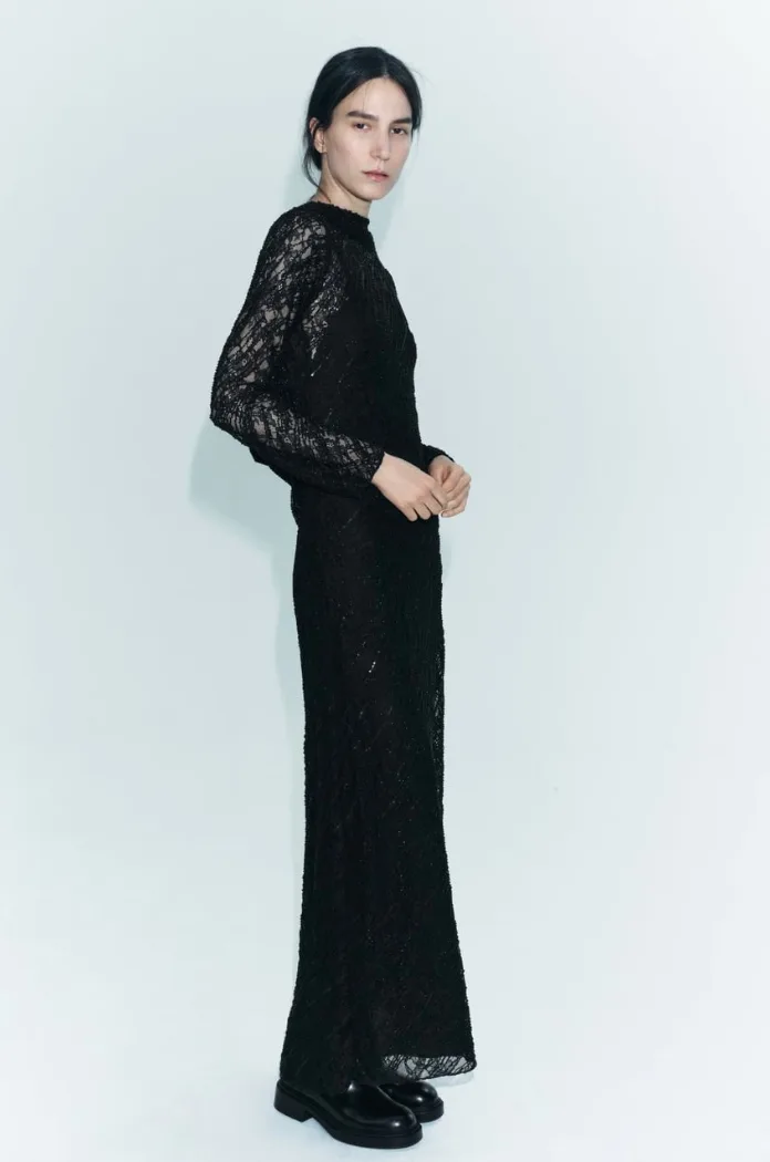 Robe Noire En Tulles Et Broderies Sequins