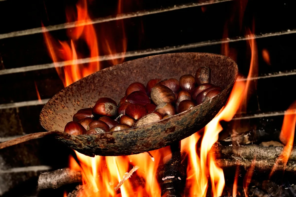 Châtaignes Grillées Au Feu De Bois