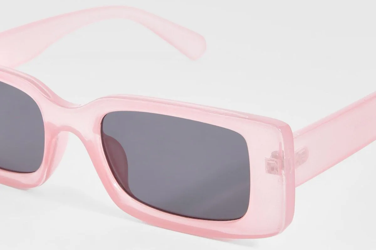 Lunettes de soleil montures rectangulaires rose clair de Boohoo