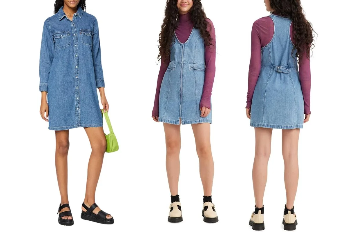 Robe en jean Levi's vue de face, de côté et de dos, un essentiel pour le printemps.