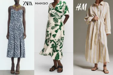 Montage de trois robes d'été de Zara, Mango et H&M, idéales pour les journées ensoleillées.