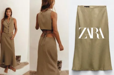Femme portant une jupe en lin de Zara