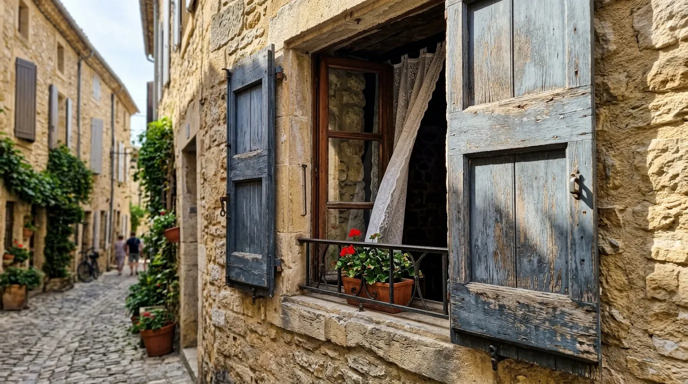 Fenêtre en bois dans une maison ancienne en zone protégée